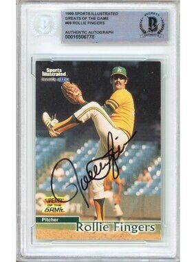Rollie Fingers Signed 1999 Fleer Greats of Game #69 Athletics BAS Slab Auto HOF